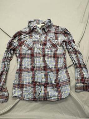 Guide Series Women's Blue Red Plaid Long Sleeve Button-Up Flannel Shirt Size L